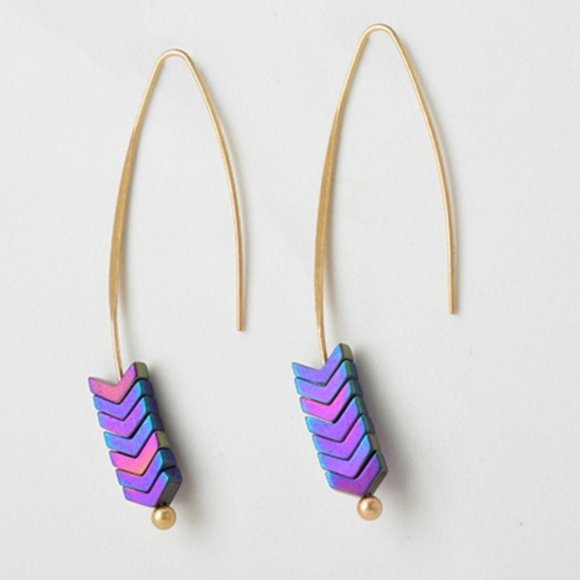 BOGO Rainbow Titanium Chevron Hematite Earrings - Picture 2 of 7